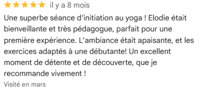 Avis Google Cours Yoga vinyasa restauratif Obernai