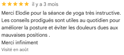 Avis Google Cours Yoga vinyasa restauratif Obernai