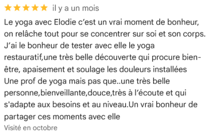Avis Google Cours Yoga vinyasa restauratif Obernai